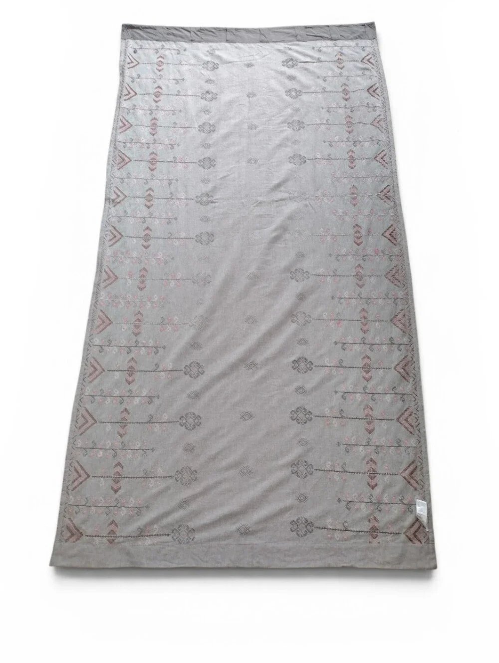 Anthropologie Cotton Linen Embroidered Natani Curtain Single Panel Grey Pink